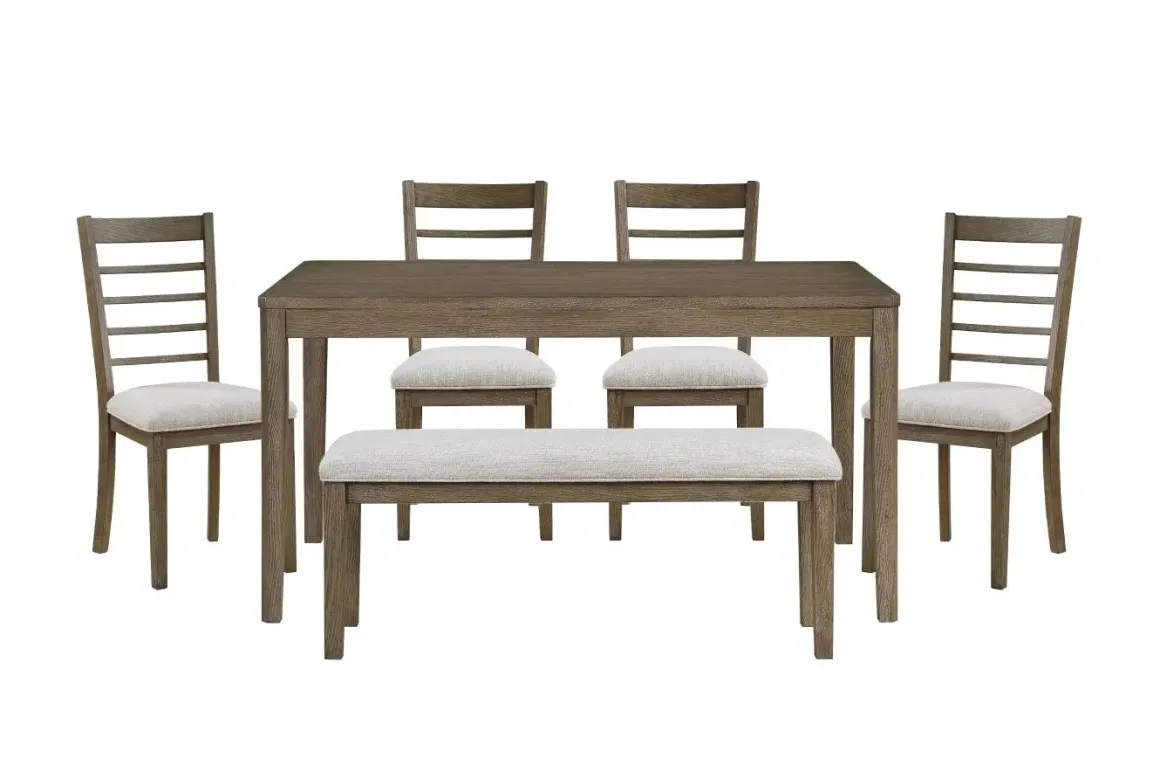 Barry Dining Table, 4 Chairs & Bench In Light Brown