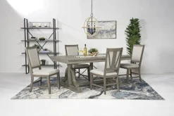 Bay Creek Extendable Dining Table & 4 Upholstered V-Back Chairs In Toasted Nutmeg