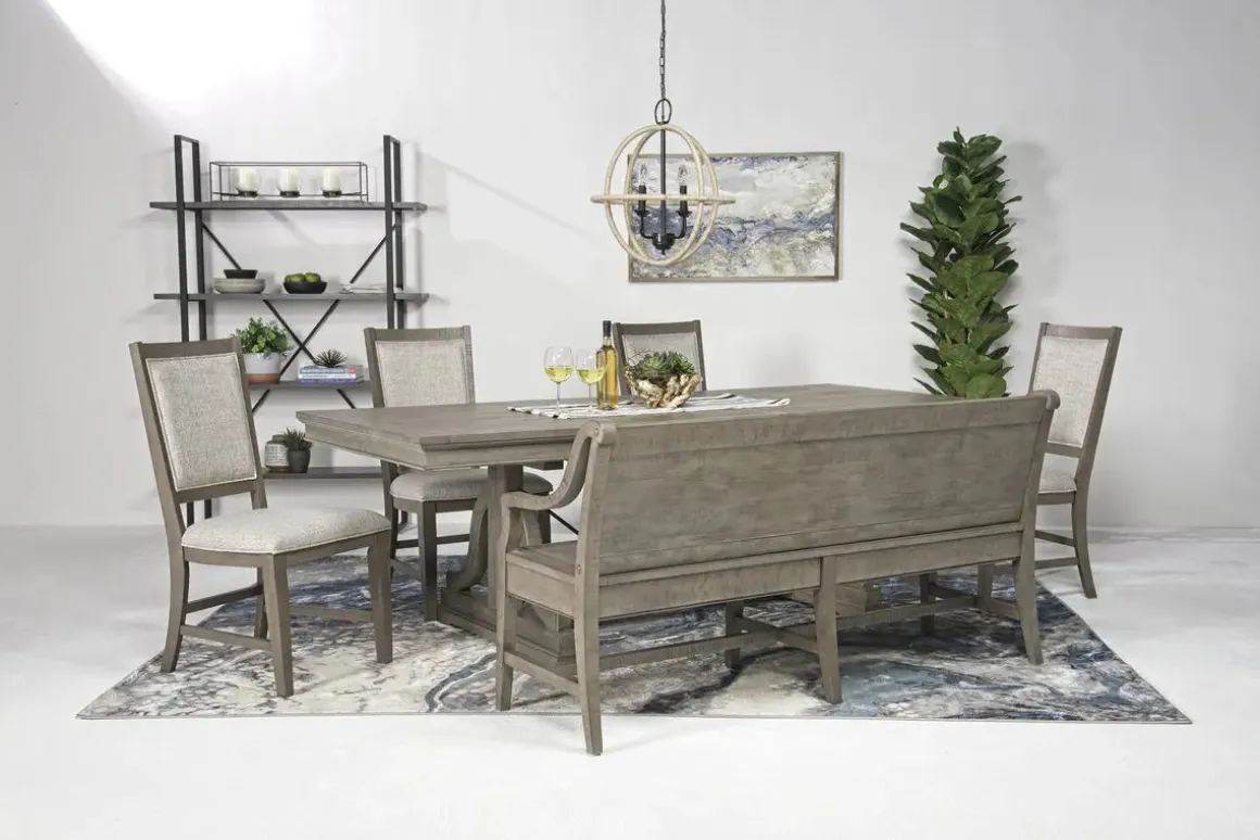 Bay Creek Extendable Dining Table, 4 V-Back Chairs & High Back Bench In Graphite