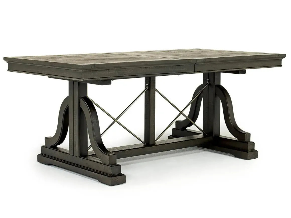 Bay Creek Extendable Dining Table, 4 V-Back Chairs & High Back Bench In Graphite