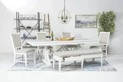 Bay Creek Extendable Dining Table, 4 V-Back Chairs & High Back Bench In Graphite