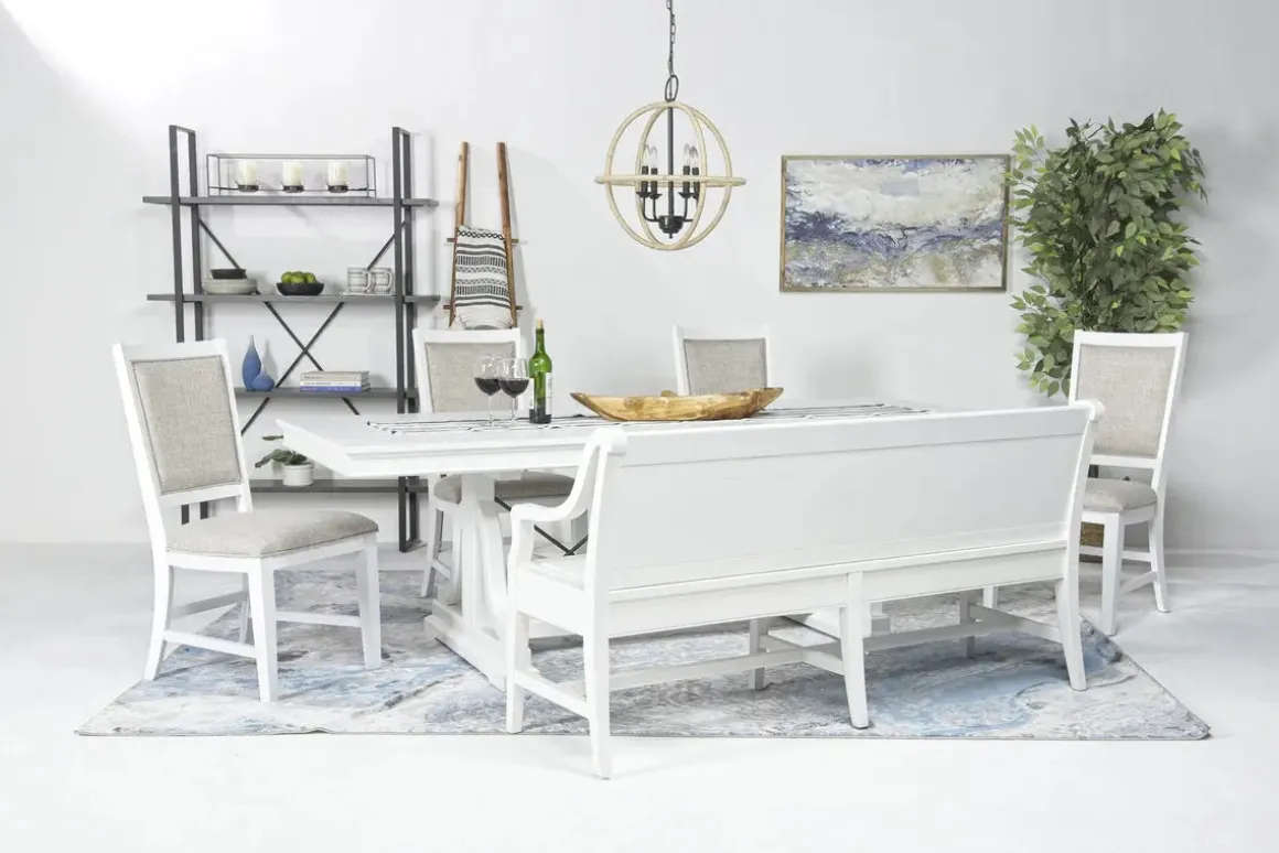 Bay Creek Extendable Dining Table, 4 V-Back Chairs & High Back Bench In Graphite