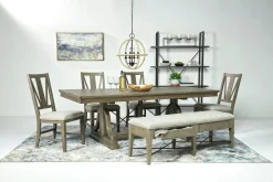 Bay Creek Extendable Dining Table, 4 V-Back Chairs & High Back Bench In Graphite