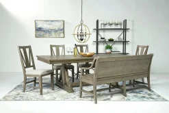 Bay Creek Extendable Dining Table, 4 V-Back Chairs & High Back Bench In Graphite