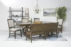 Bay Creek Extendable Dining Table, 4 V-Back Chairs & High Back Bench In Graphite