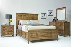 Bay Creek Panel Bed W/ Storage, Dresser, Mirror & Nightstand In Nutmeg, Queen