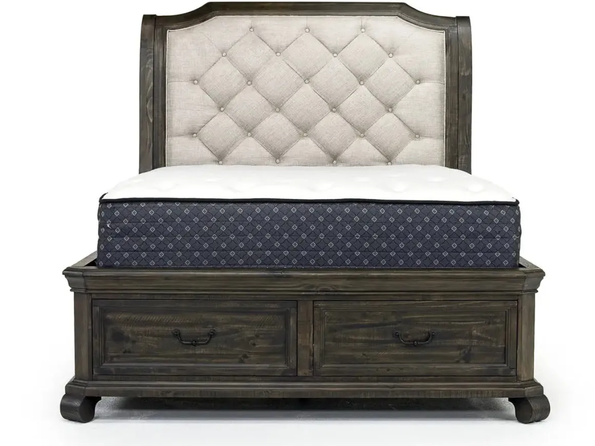 Bellamy Sleigh Bed, Dresser, Mirror & 4 Drawer Nightstand In Charcoal, Queen