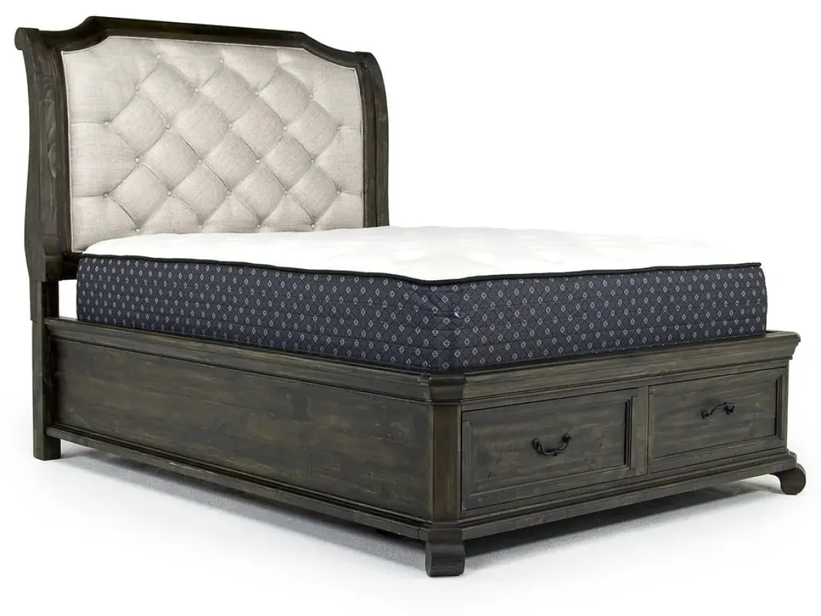 Bellamy Sleigh Bed, Dresser, Mirror & 4 Drawer Nightstand In Charcoal, Queen