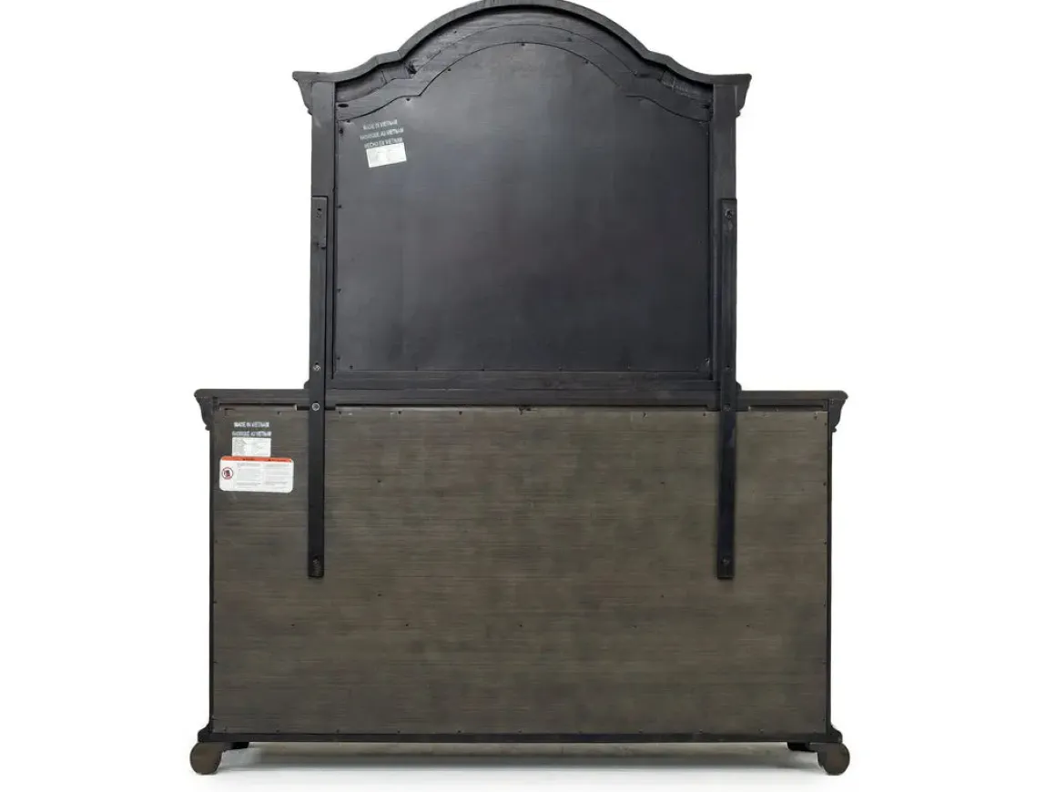Bellamy Sleigh Bed, Dresser, Mirror & 4 Drawer Nightstand In Charcoal, Queen