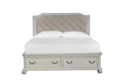 Bellamy Sleigh Bed W/ Storage In White, Queen