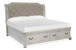 Bellamy Sleigh Bed W/ Storage In White, Queen