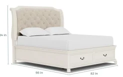 Bellamy Sleigh Bed W/ Storage In White, Queen
