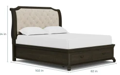 Bellamy Sleigh Bed W/ Storage In White, Queen