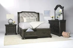 Bellamy Sleigh Bed W/ Storage In White, Queen