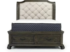 Bellamy Sleigh Bed W/ Storage In White, Queen