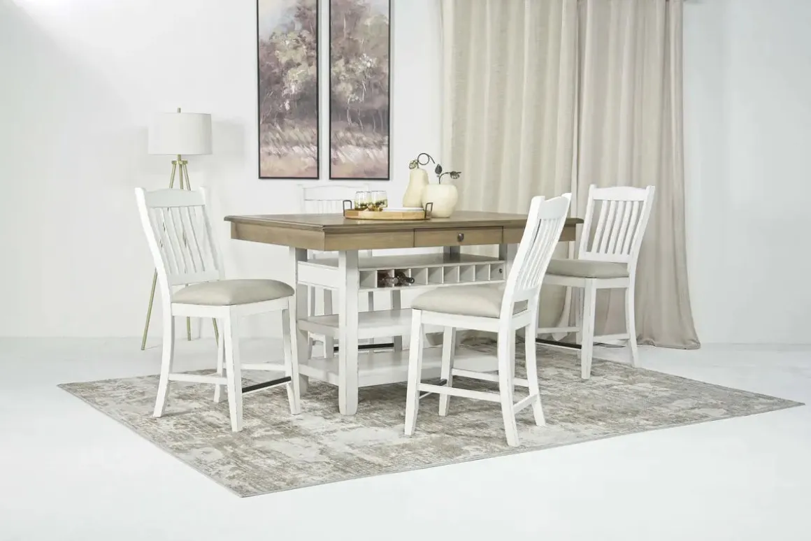 Bellevue Counter Height Dining Table & 4 Stools In Antique White