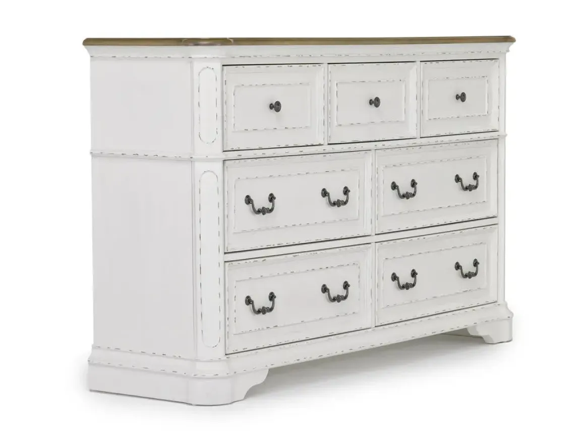 Bellevue Dresser In Antique White & Walnut