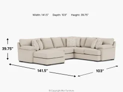 Bermuda Tux Loveseat Chaise Sectional, Left Facing, Down - Custom Order