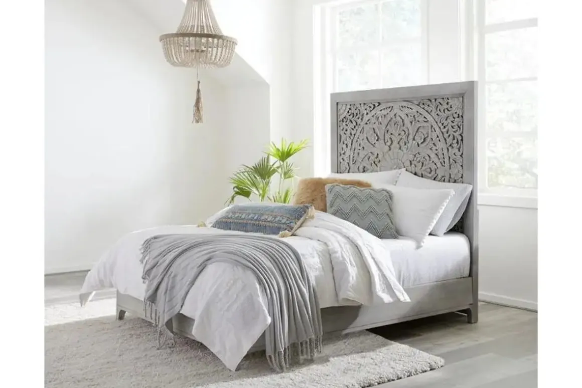 Boho Chic Platform Bed In Washed White, Full