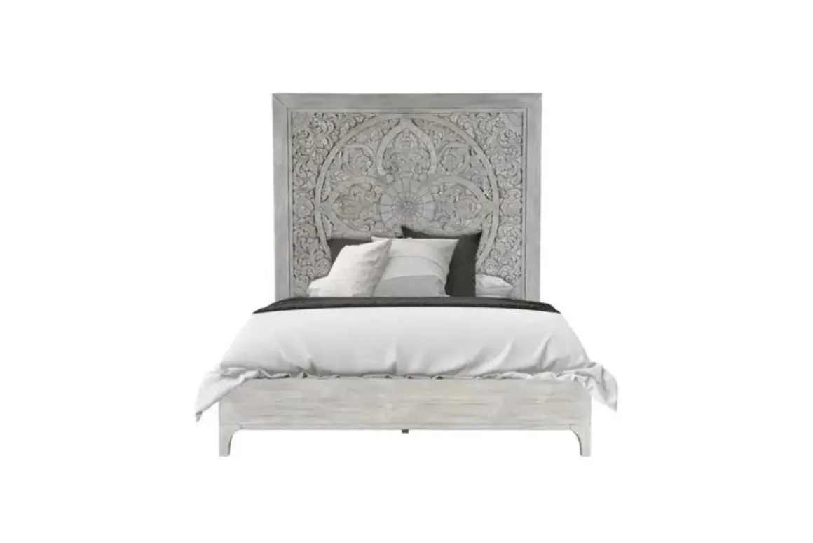 Boho Chic Platform Bed In Washed White, Full