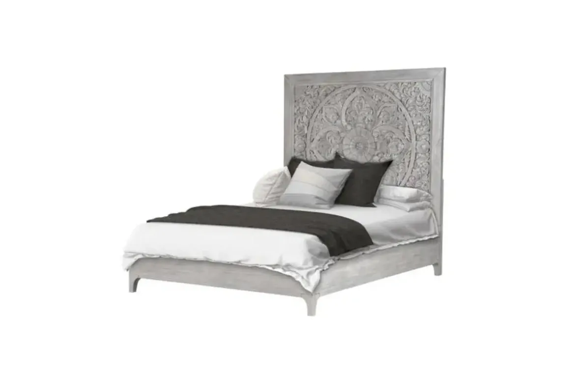 Boho Chic Platform Bed In Washed White, Full