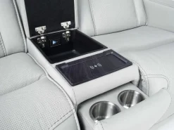 Bowden 2 Power Console Loveseat W/ Cooler In Blanca Light Gray Leather