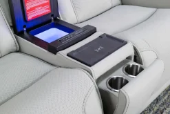 Bowden 2 Power Console Loveseat W/ Cooler In Blanca Light Gray Leather