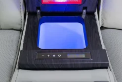 Bowden 2 Power Console Loveseat W/ Cooler In Blanca Light Gray Leather