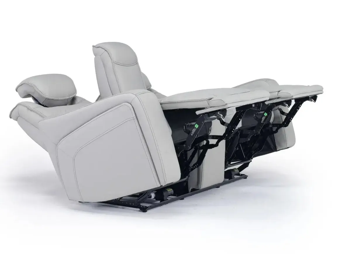 Bowden 2 Power Console Loveseat W/ Cooler In Blanca Light Gray Leather