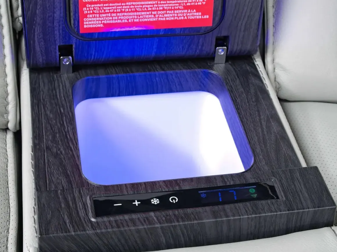 Bowden 2 Power Console Loveseat W/ Cooler In Blanca Light Gray Leather