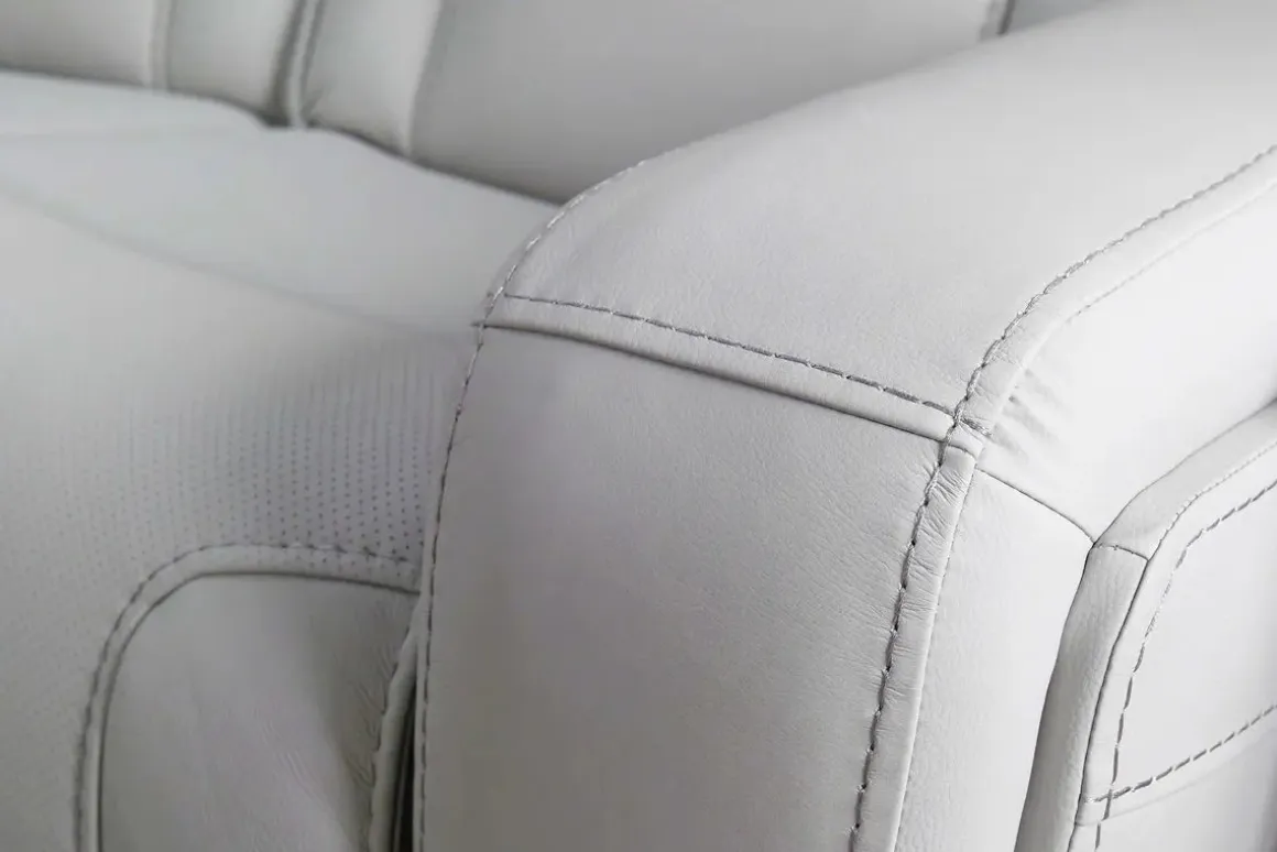 Bowden 2 Power Console Loveseat W/ Cooler In Blanca Light Gray Leather