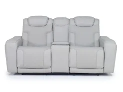 Bowden 2 Power Console Loveseat W/ Cooler In Blanca Light Gray Leather