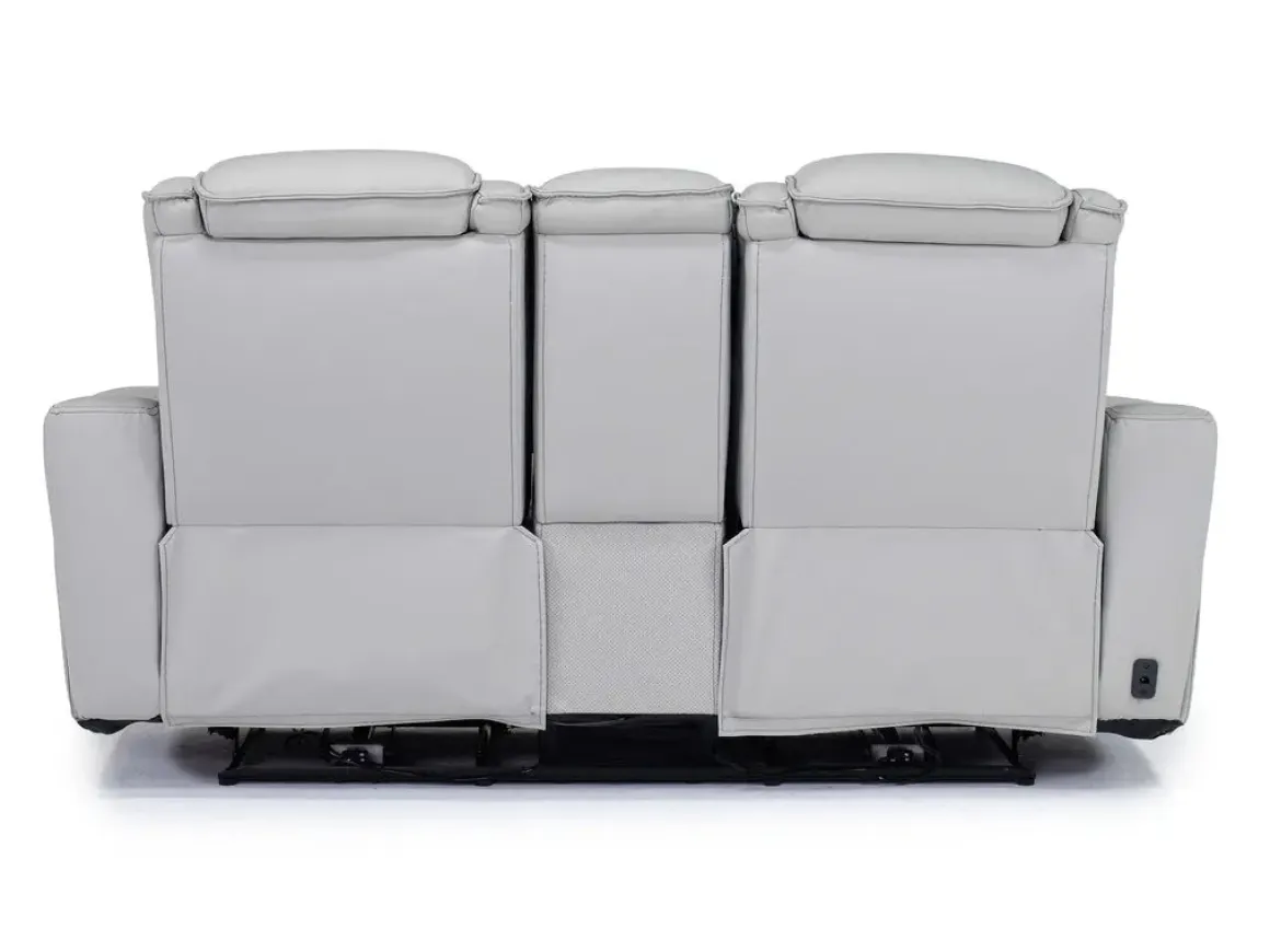 Bowden 2 Power Console Loveseat W/ Cooler In Blanca Light Gray Leather