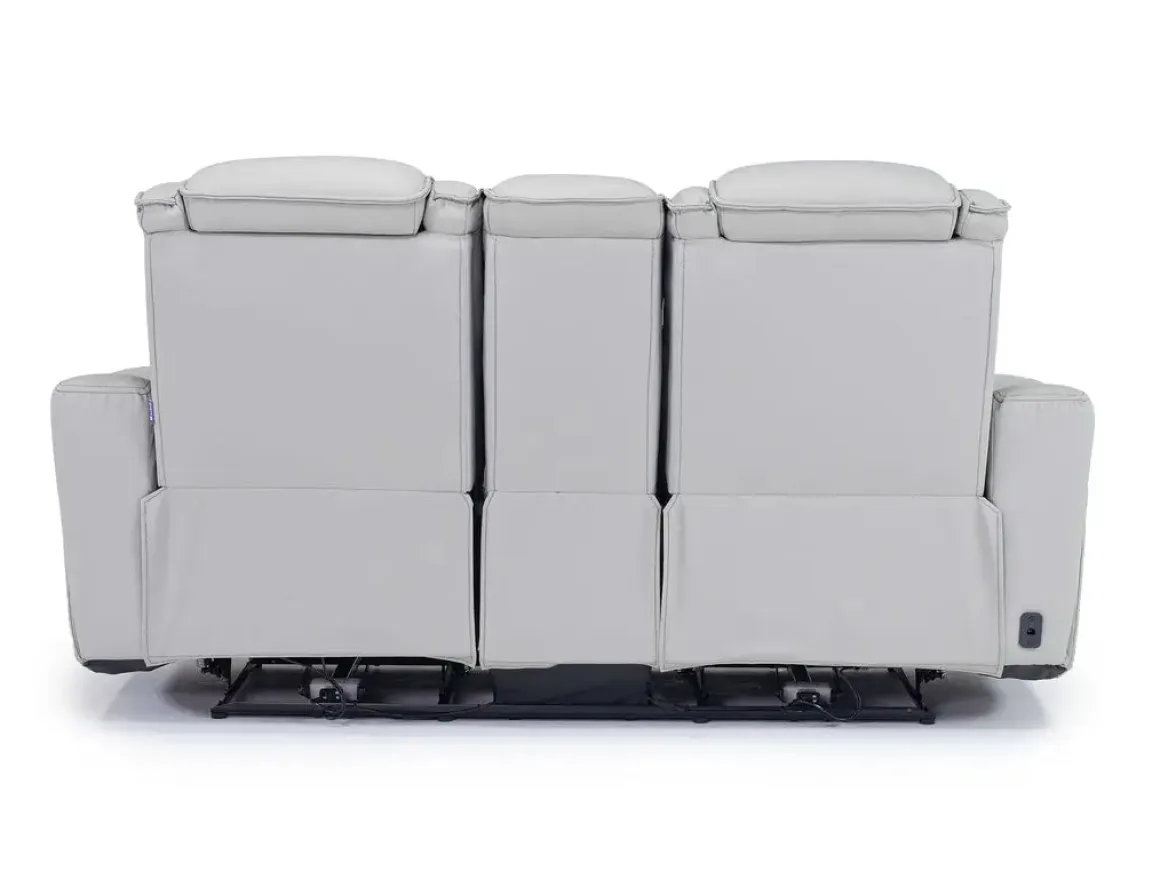 Bowden 2 Power Console Loveseat W/ Cooler In Blanca Light Gray Leather