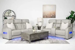 Boyington 2 Power Console Loveseat In Gray Leather