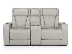 Boyington 2 Power Console Loveseat In Gray Leather
