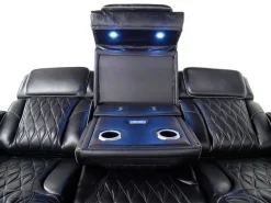 Boyington 2 Power Sofa W/ Drop Down Table In Black Leather