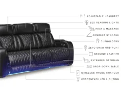 Boyington 2 Power Sofa W/ Drop Down Table In Black Leather