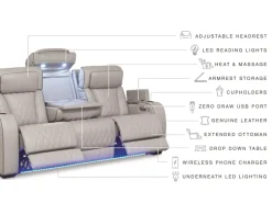 Boyington 2 Power Sofa W/ Drop Down Table In Black Leather