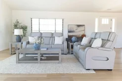 Boyington 2 Power Sofa W/ Drop Down Table In Black Leather