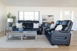 Boyington 2 Power Sofa W/ Drop Down Table In Black Leather