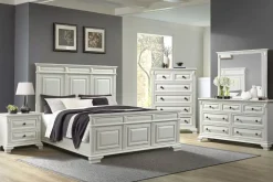 Bridgestone Panel Bed, Dresser, Mirror & Nightstand In Antique White, Queen