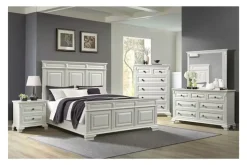 Bridgestone Panel Bed, Dresser, Mirror & Nightstand In Antique White, Queen