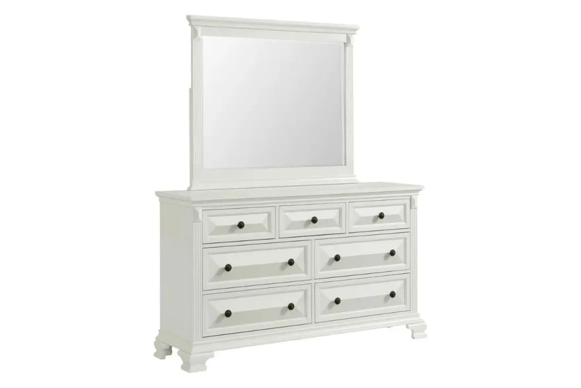 Bridgestone Panel Bed, Dresser, Mirror & Nightstand In Antique White, Queen