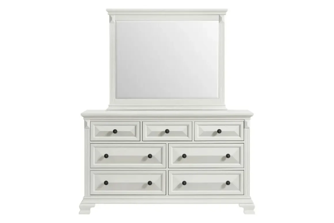 Bridgestone Panel Bed, Dresser, Mirror & Nightstand In Antique White, Queen