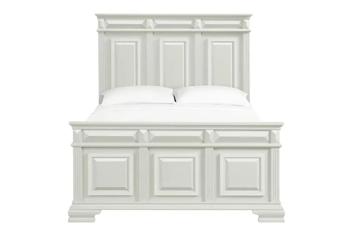 Bridgestone Panel Bed, Dresser, Mirror & Nightstand In Antique White, Queen