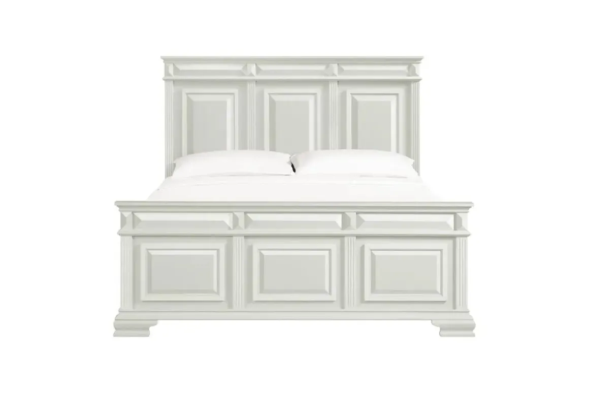Bridgestone Panel Bed, Dresser, Mirror & Nightstand In Antique White, Queen