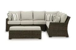 Brook Ranch Outdoor 3 Piece Sectional Set In Brown