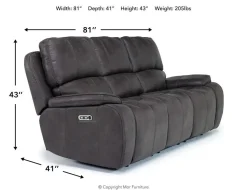 Brookings 2 Power Sofa In Charcoal Gray