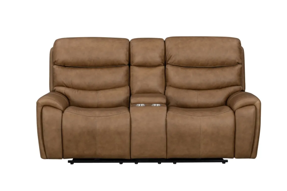 Bruce 2 Power Console Loveseat In Cognac